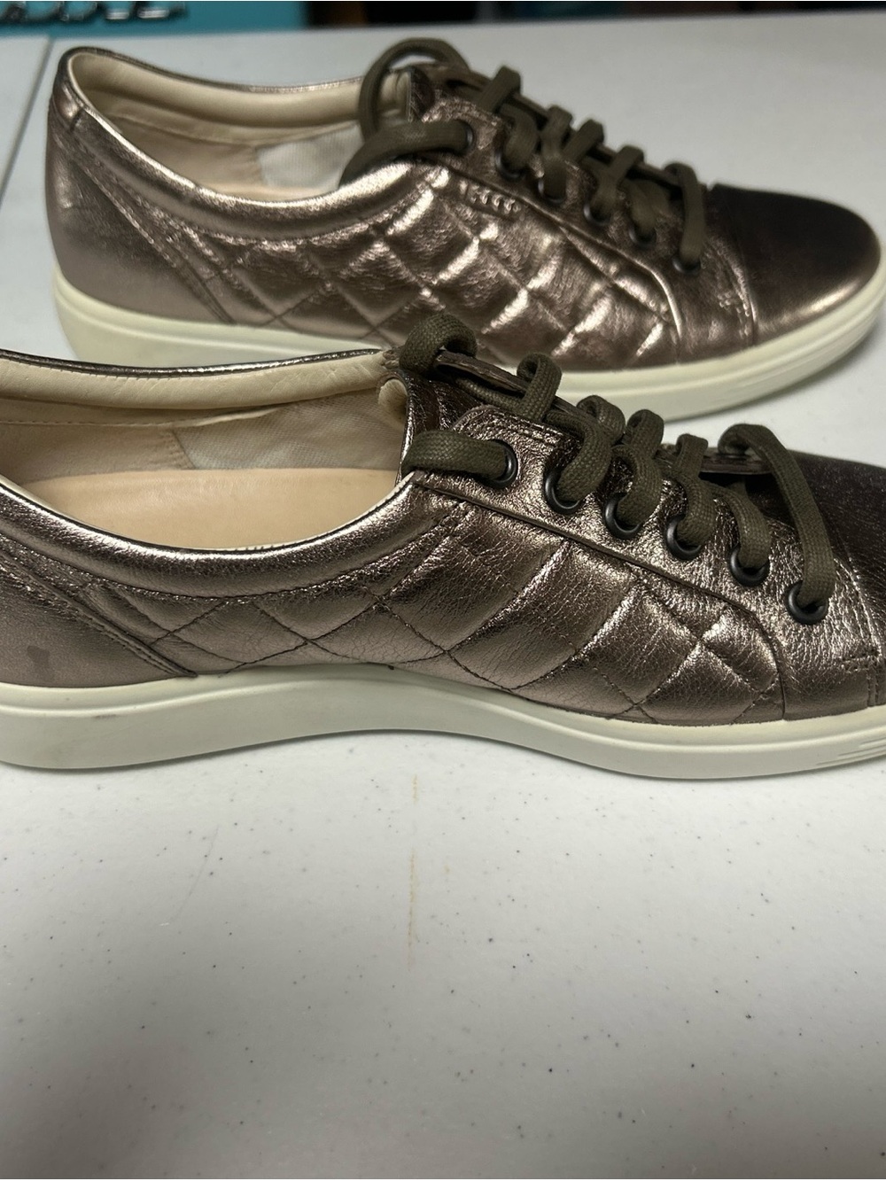 Ecco Women's Metallic Bronze Quilted Leather Sneaker - Picture 5 of 13
